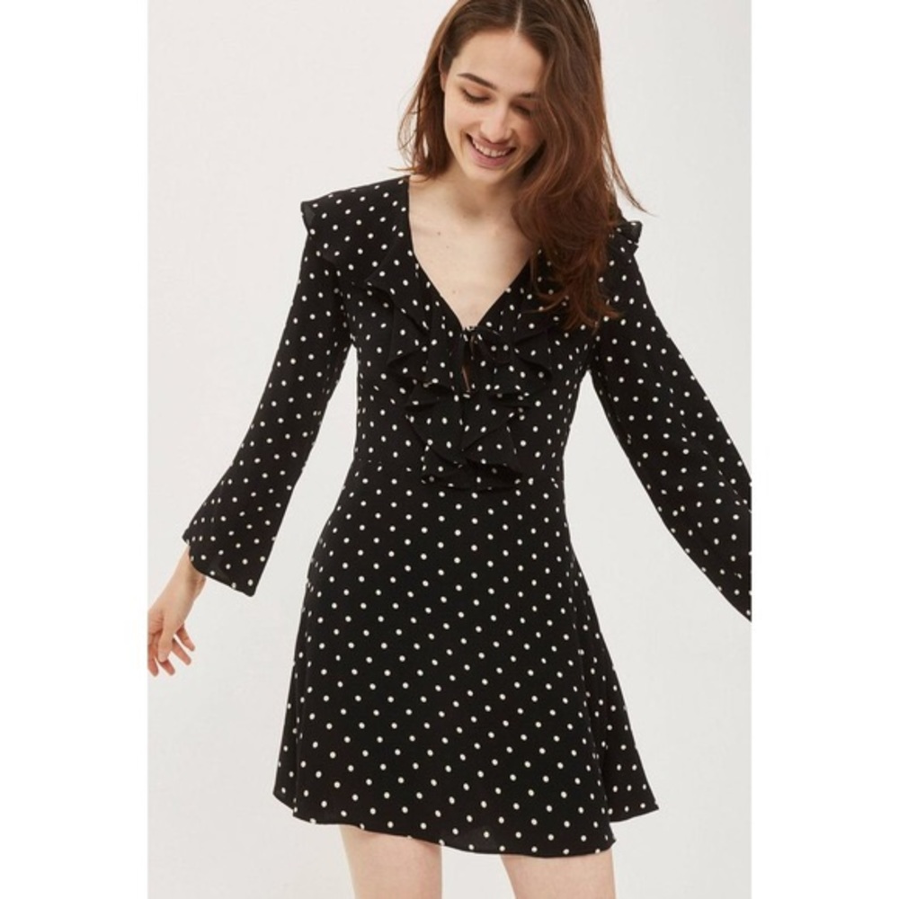 Topshop Polka Dot Ruffle Minidress